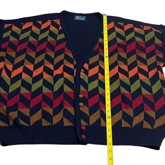 Limnos Pure New Wool Multicolor Geometric Grandpa Cardigan Cozy Cabin Men's L - Picture 7 of 7